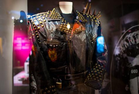 Black leather jacket with spikes in showcase